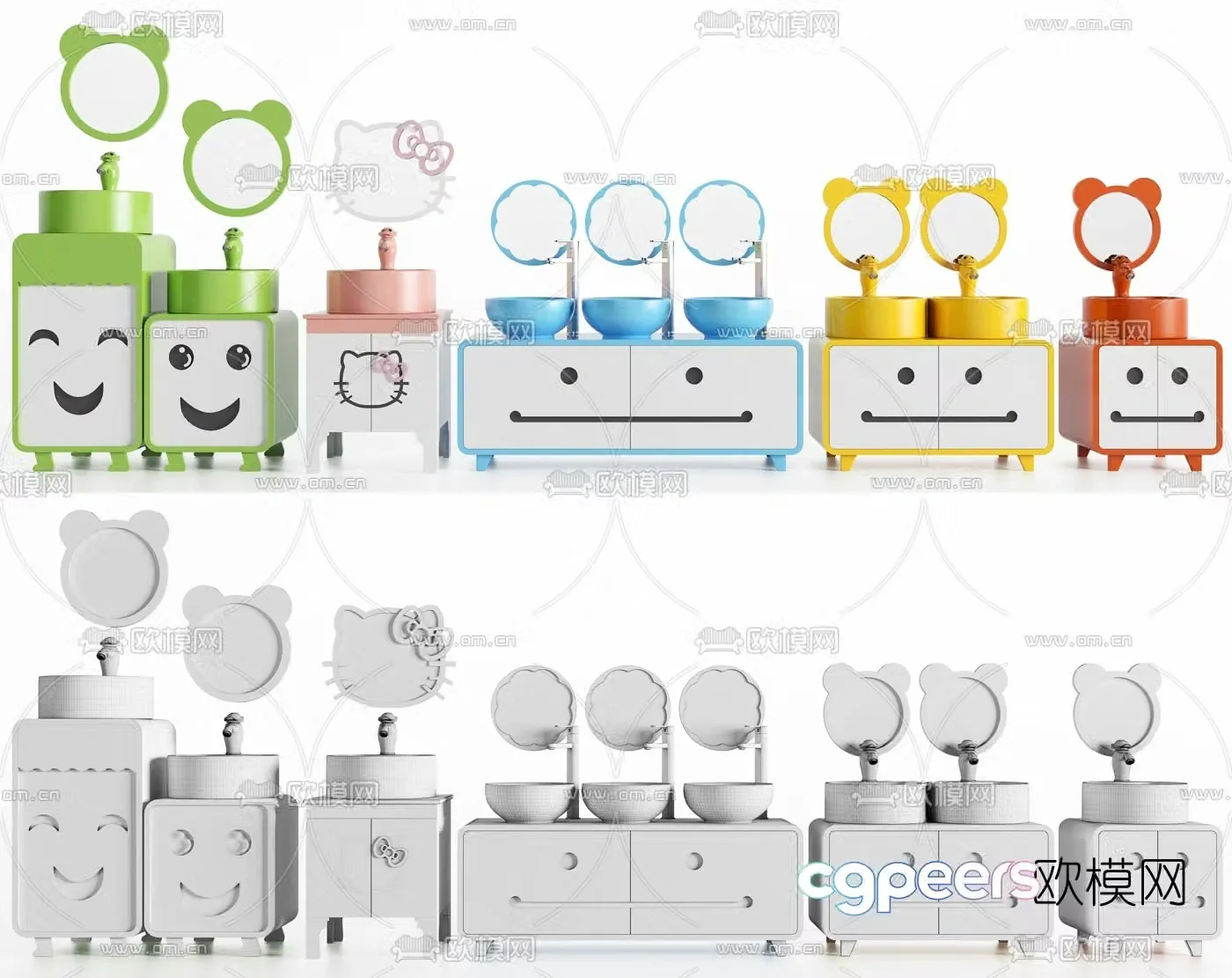 Modern children’s smiling washbasin bathroom cabinet 3d model