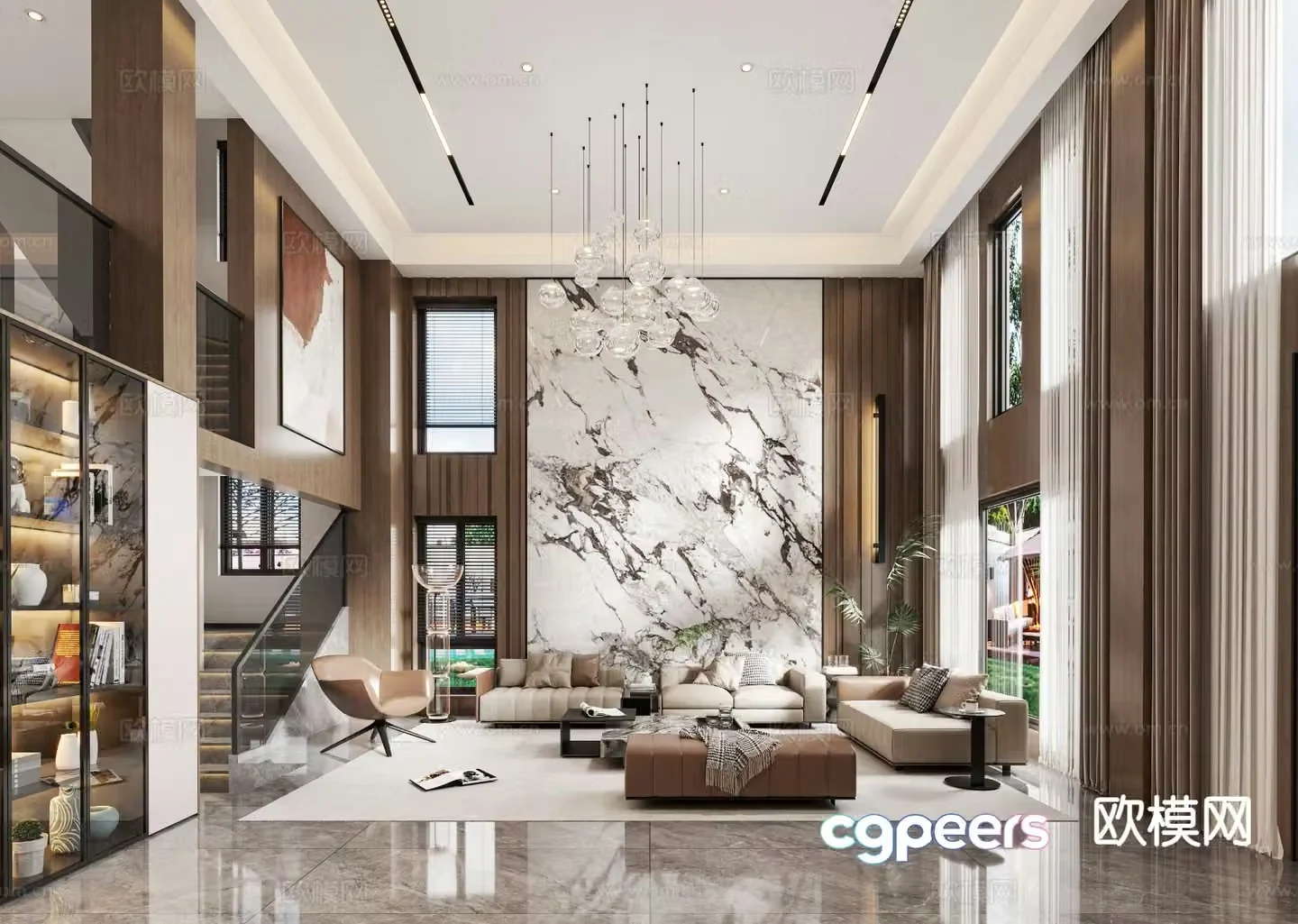 Villa living room villa hollow 3d model