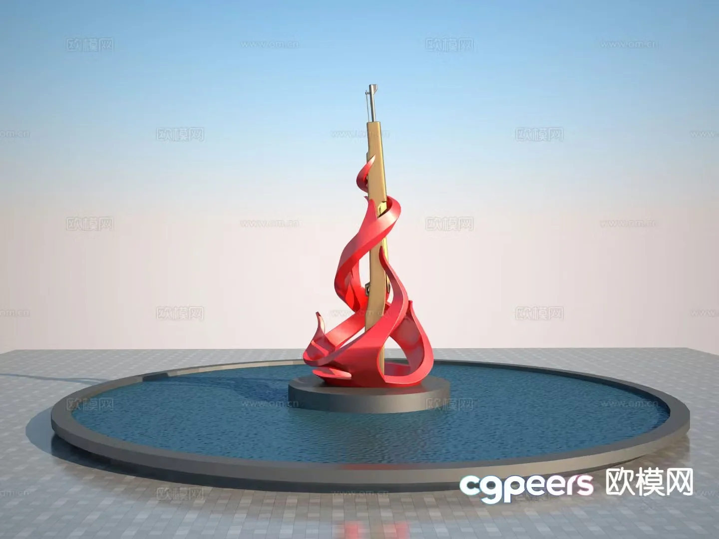 Modern flame steel gun sculpture 3d model