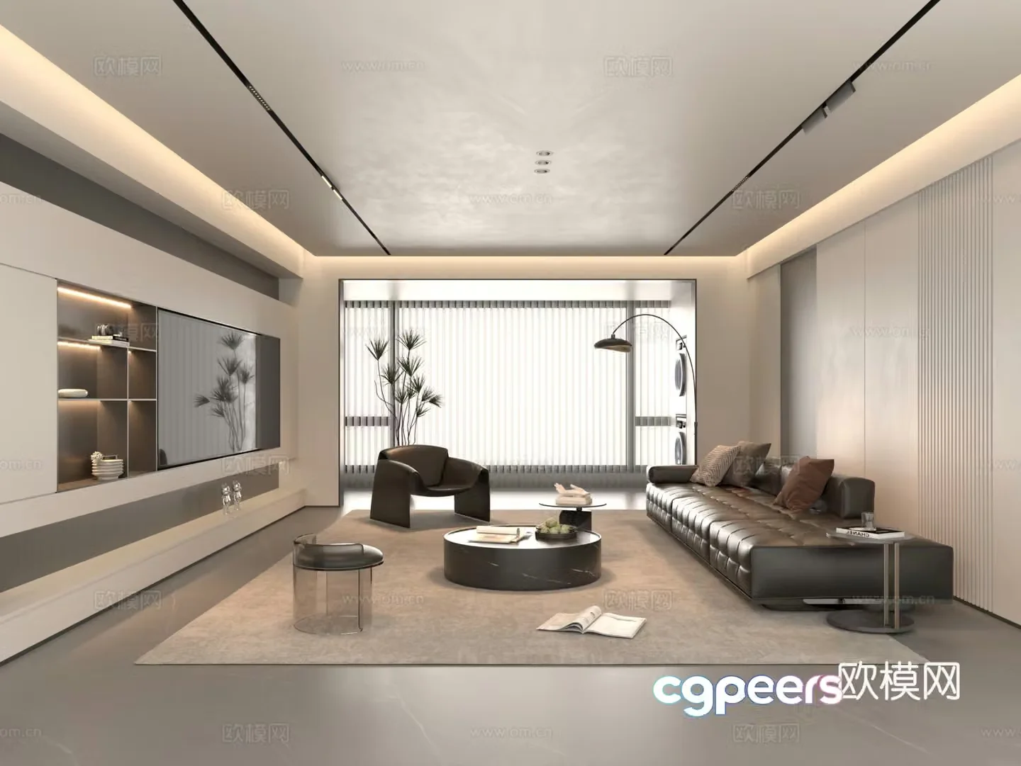 Modern Italian living room large flat living room light luxury sofa and coffee table combination 3D model