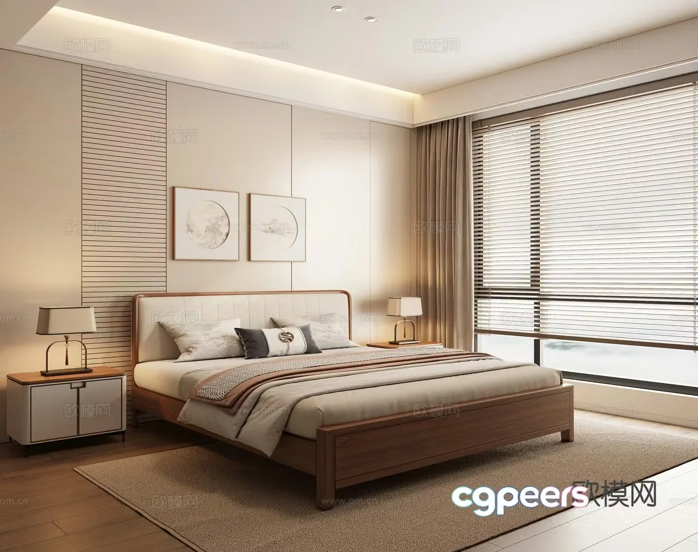 New Chinese style Zen bedroom master bedroom second bedroom double bed elderly room 3D model