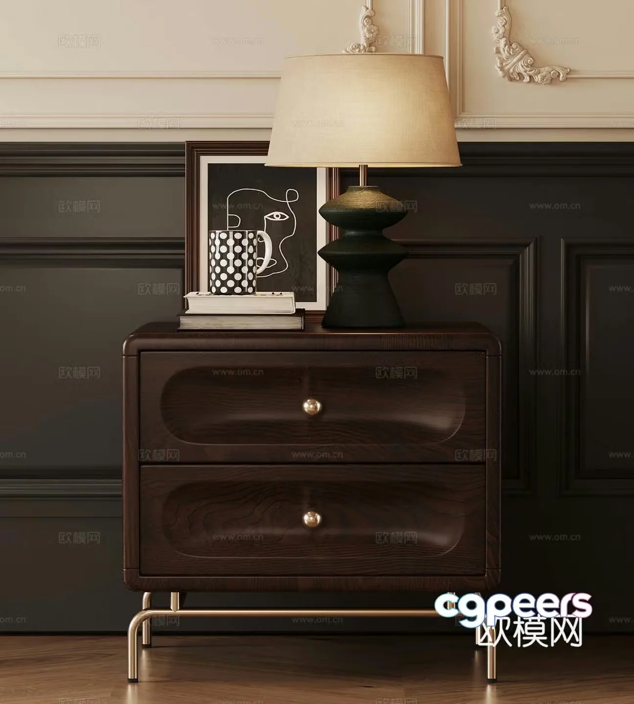 French retro bedside table lamp 3d model