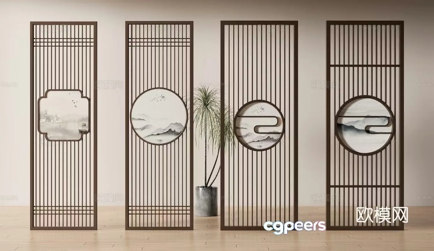 New Chinese style landscape screen 3D model