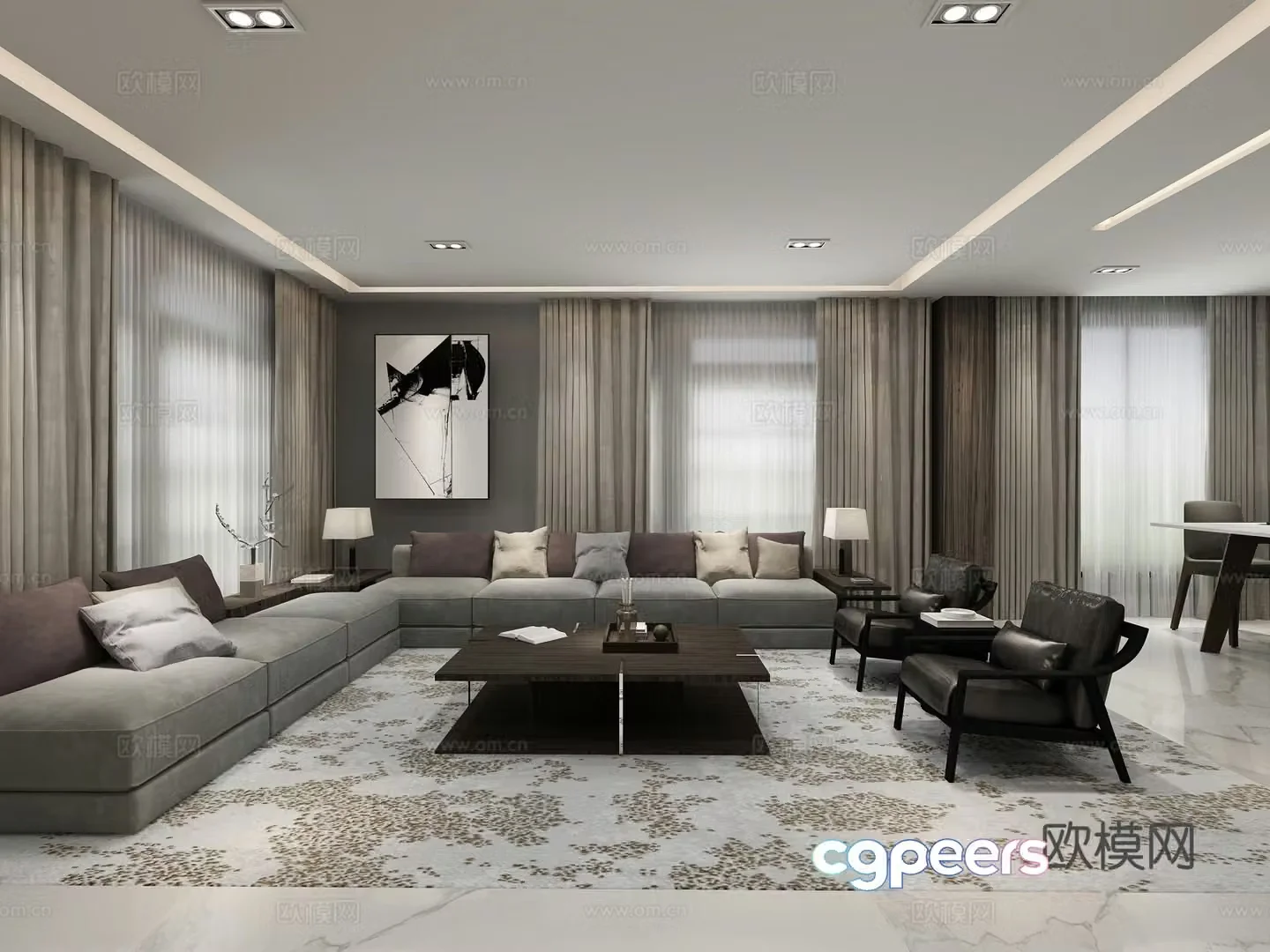 Modern simple and elegant living room sofa coffee table chandeliers TV cabinet paintings side cabinets 3D model