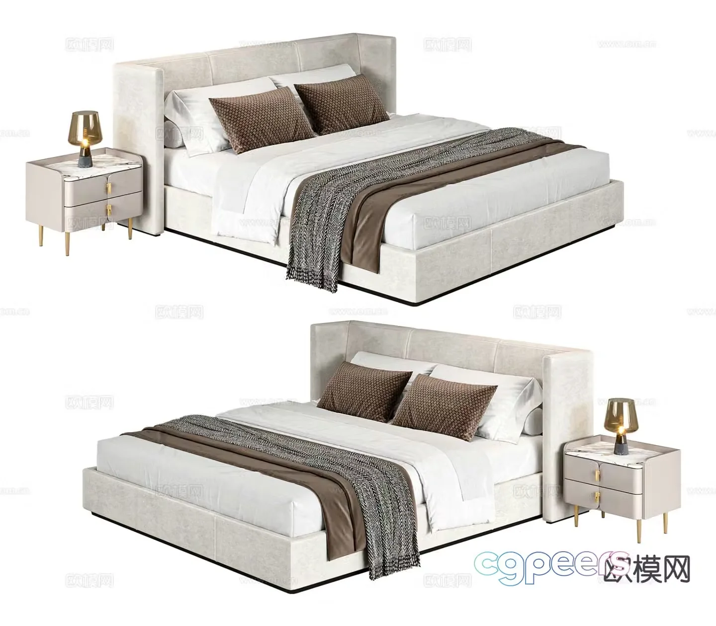 Light luxury double bed 3D model