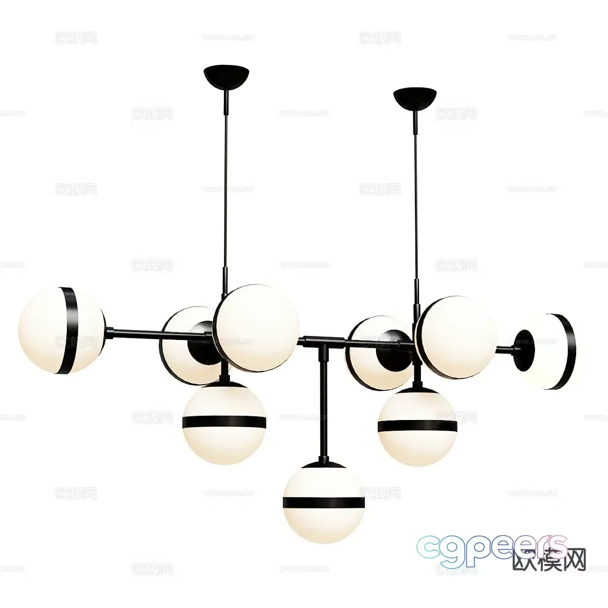 Modern multi-head chandelier 3d model