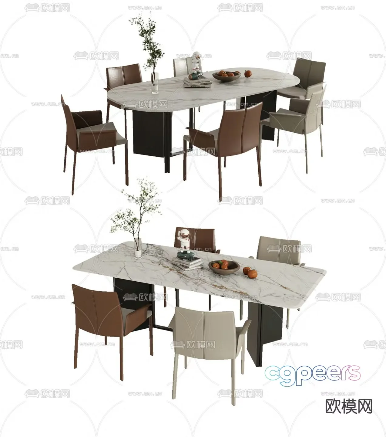 Marble dining table and chairs 3d model