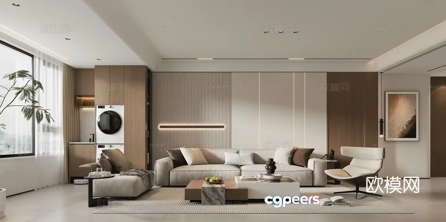 Modern living and dining room 3d model