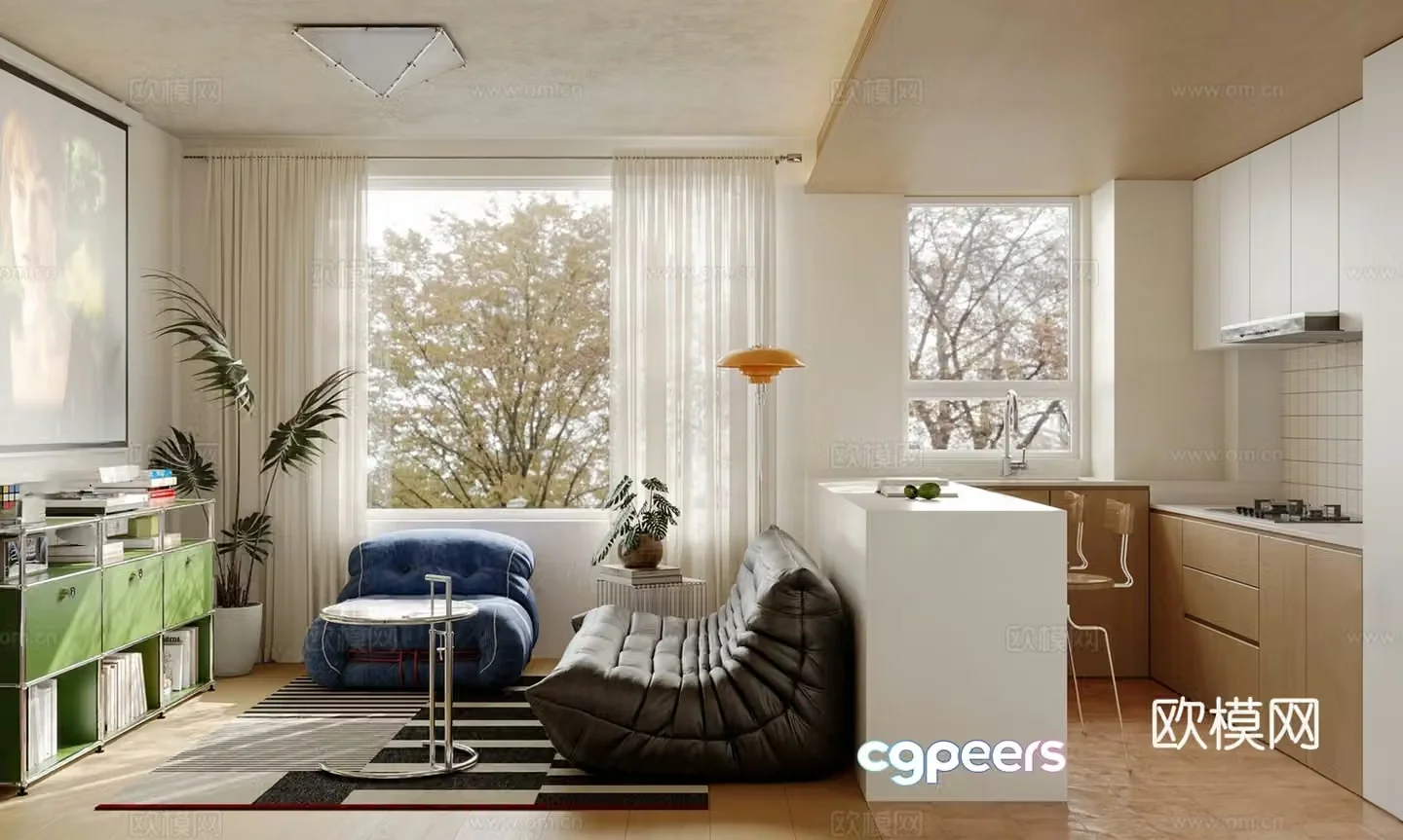 Modern apartment Bauhaus living room 3d model