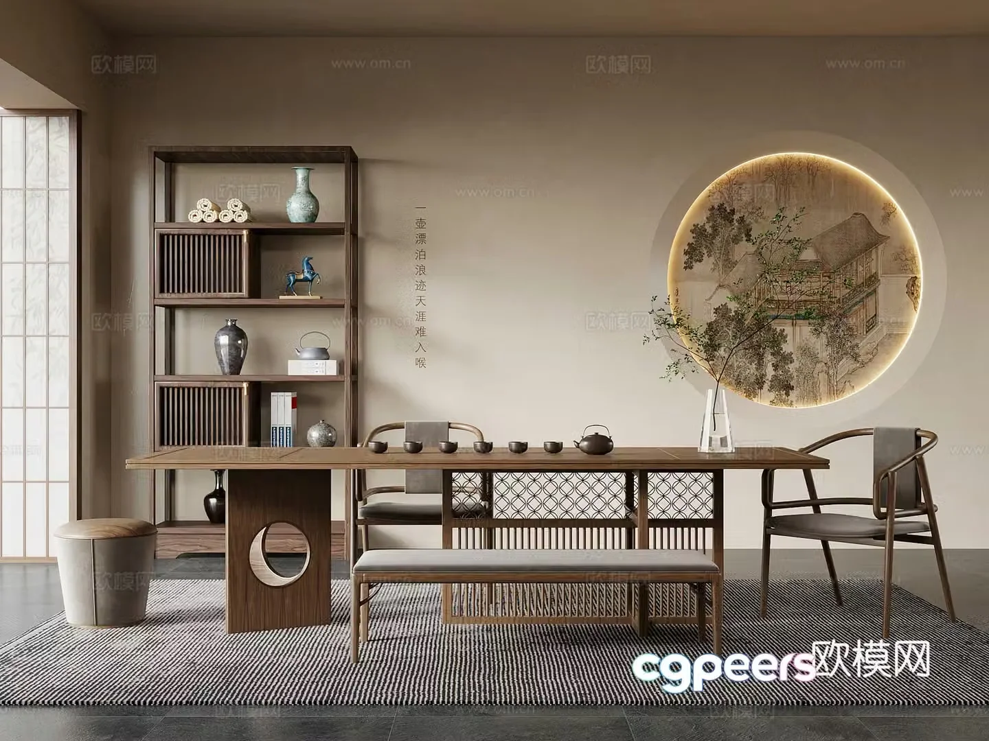 Tea room New Chinese style tea room Tea table and chair Tea table Bo Gu shelf 3D model