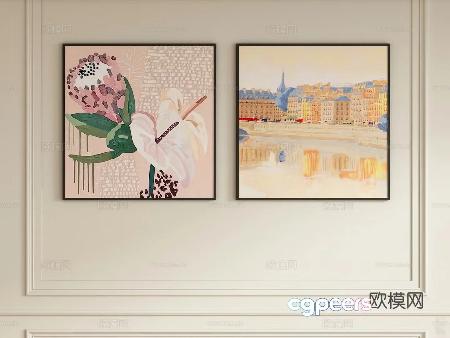 Cream style decorative painting hanging painting 3d model