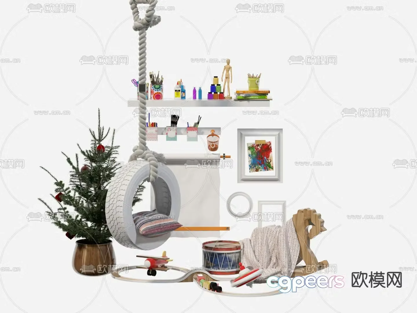 Toy Trojan Horse Rope Tire Swing Chair 3D Model