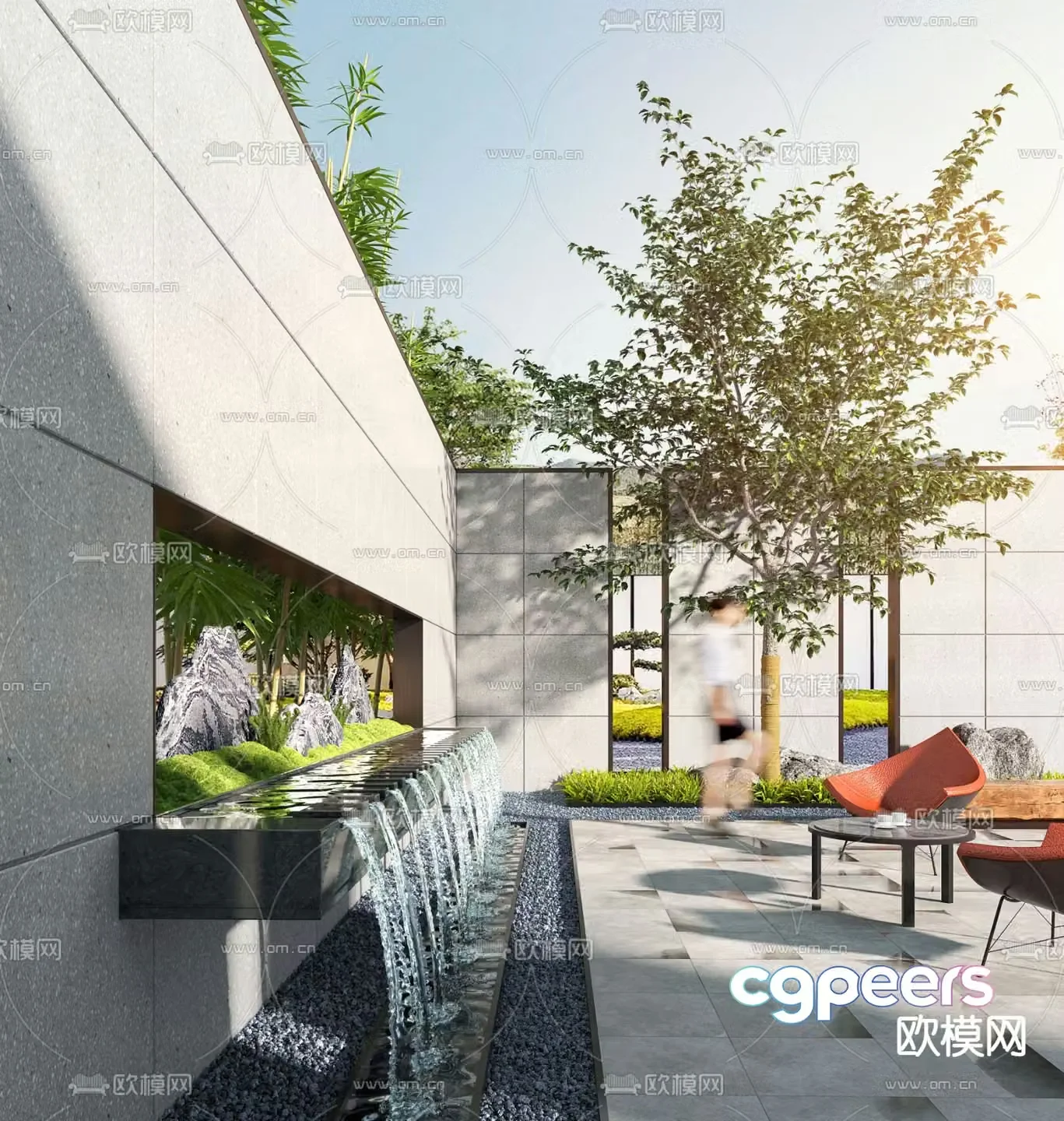 Courtyard water wall landscape sketch 3D model