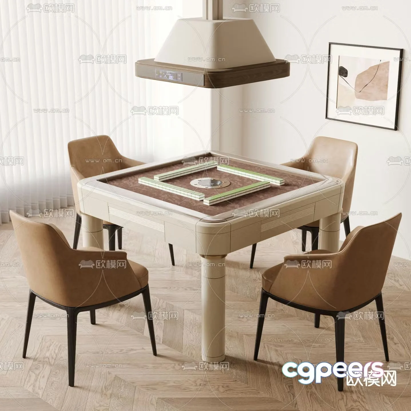 Modern chess and card tables and chairs mahjong tables smoking lamps 3D model