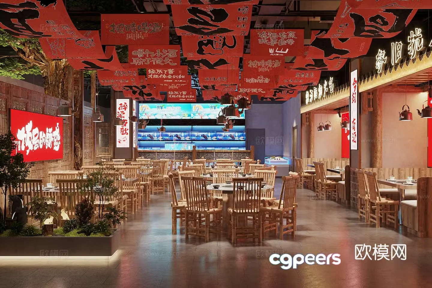 New Chinese style barbecue restaurant barbecue restaurant 3d model