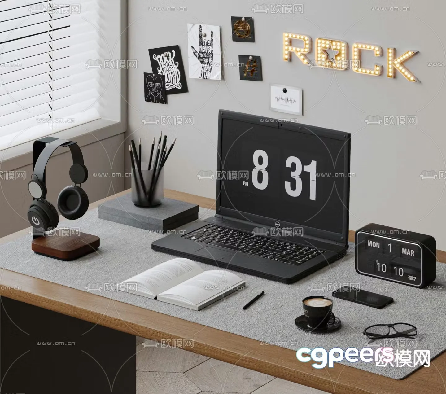 office supplies laptop headphones 3d model