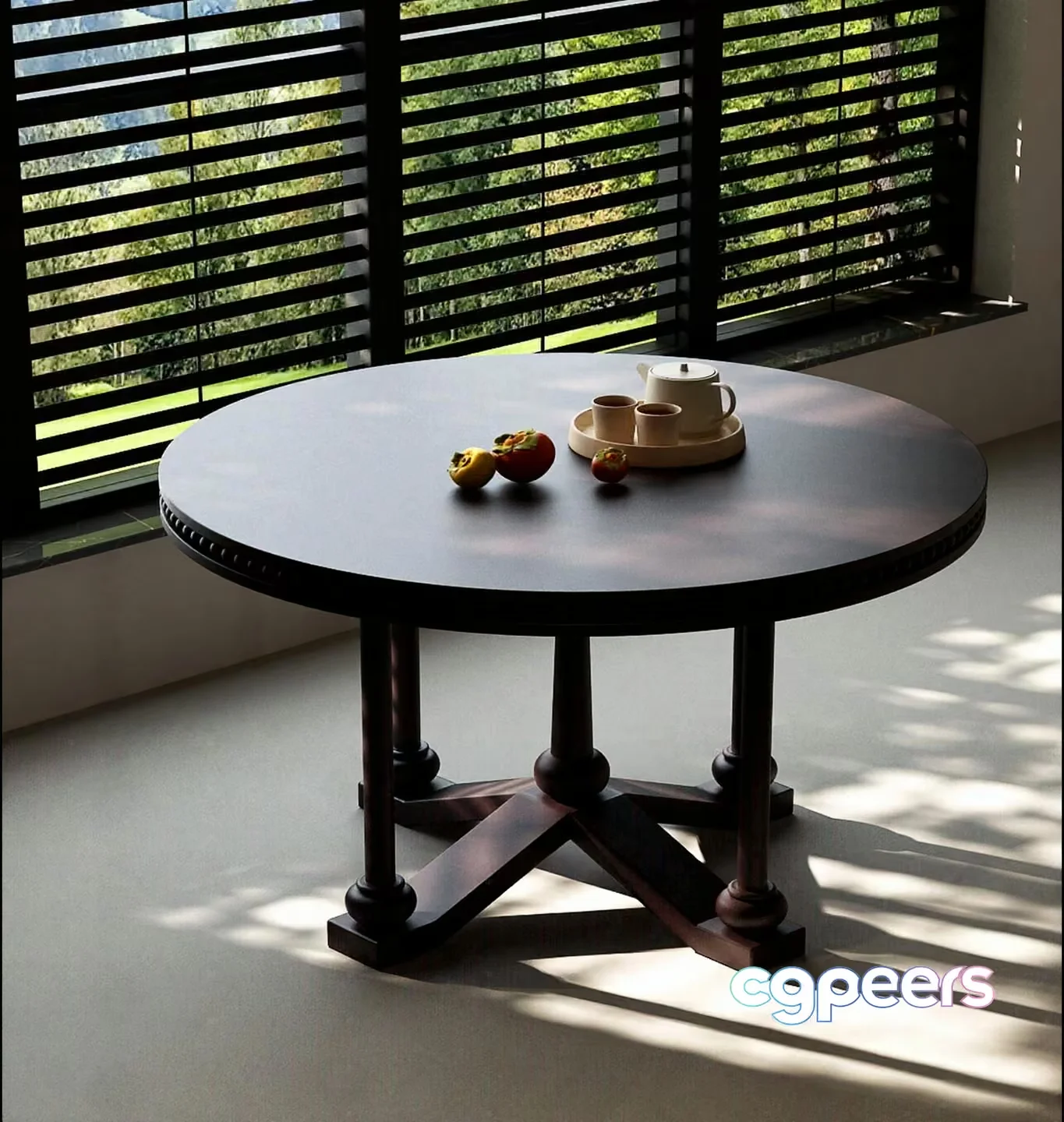 Round Wooden Table 3D Model – 9649 – VRAY Render