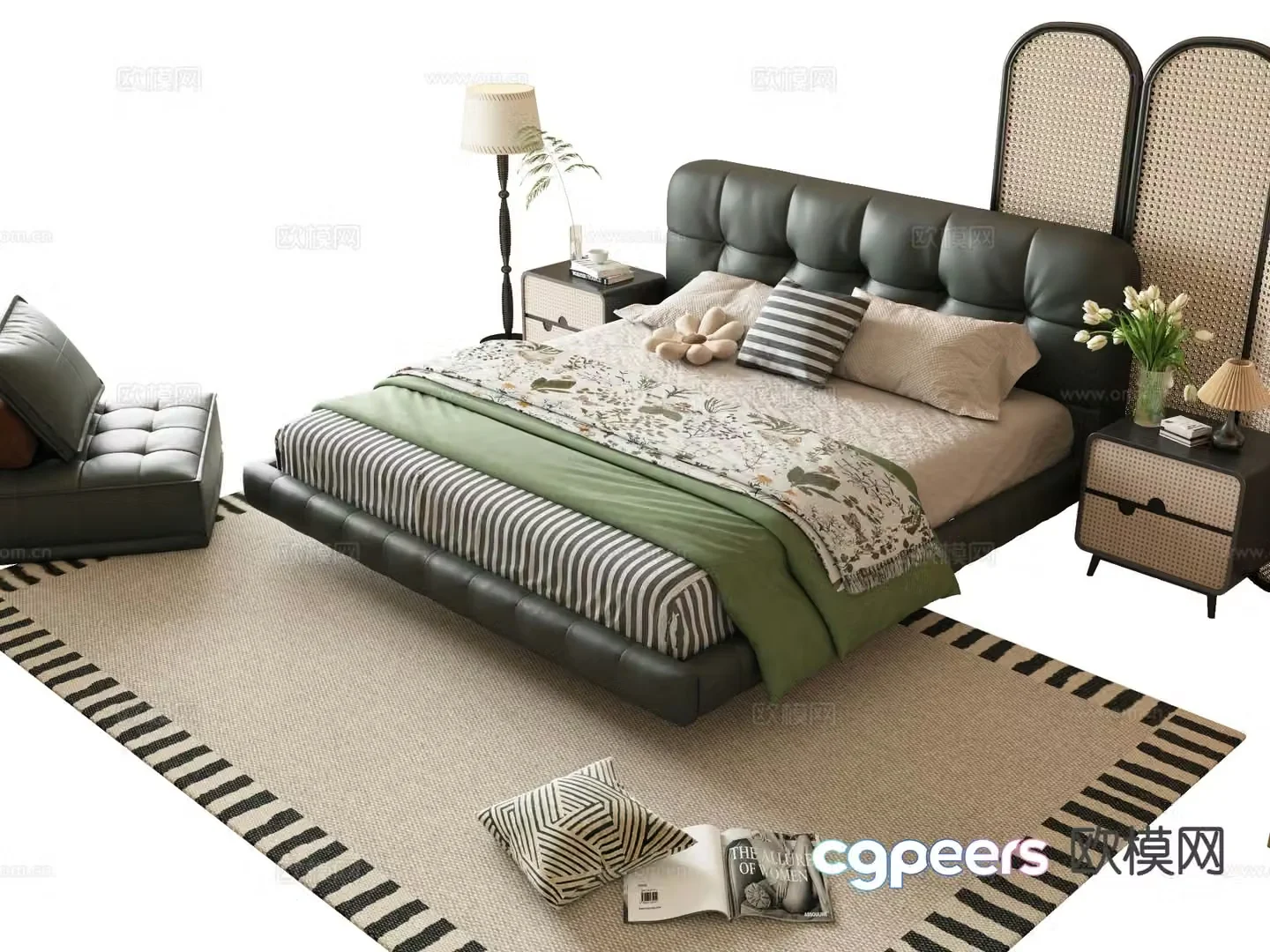 Medieval style double bed 3d model