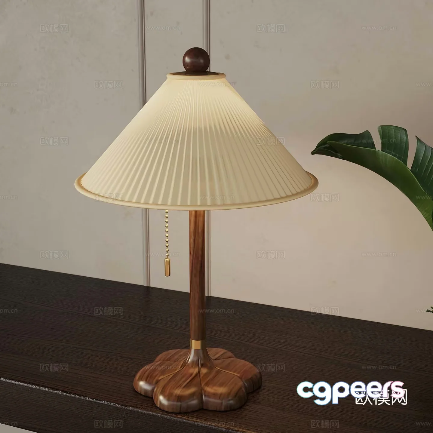 A Table Lamp With A Pleated Shade 3D Model – 3931 – VRAY Render