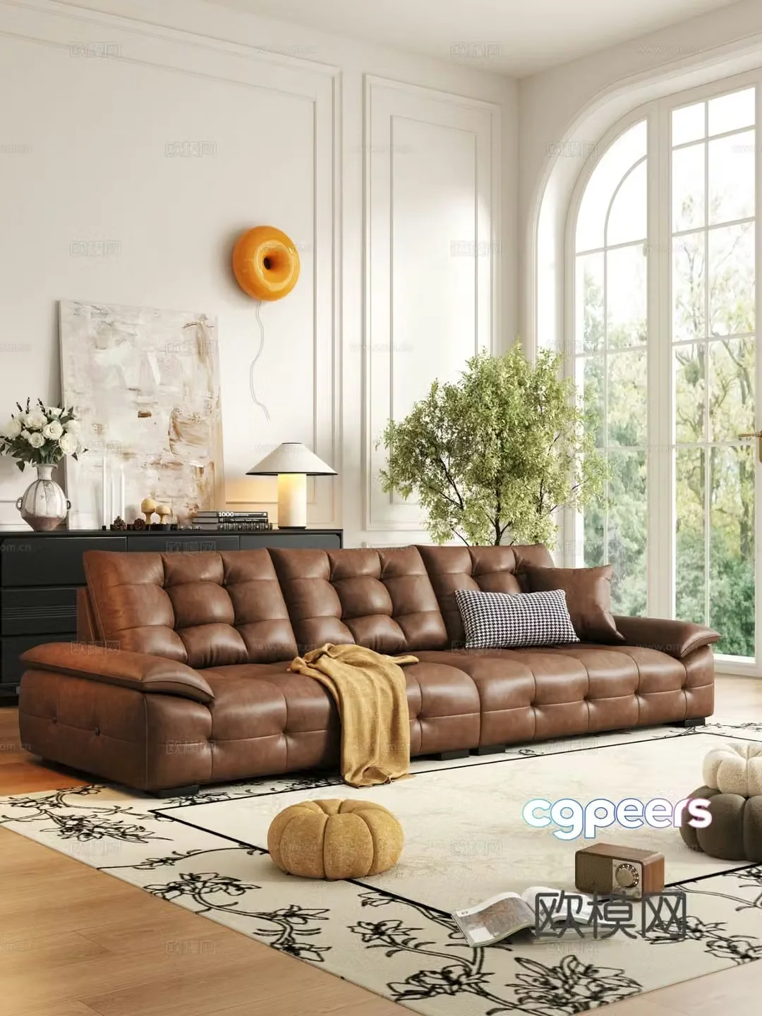 French cream style sofa coffee table combination 3D model