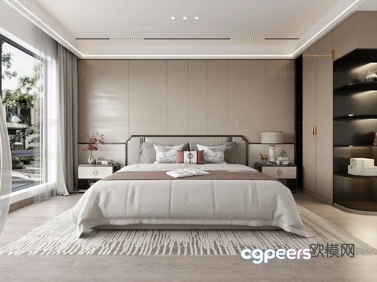 New Chinese style home bedroom master bedroom double bed wardrobe 3d model