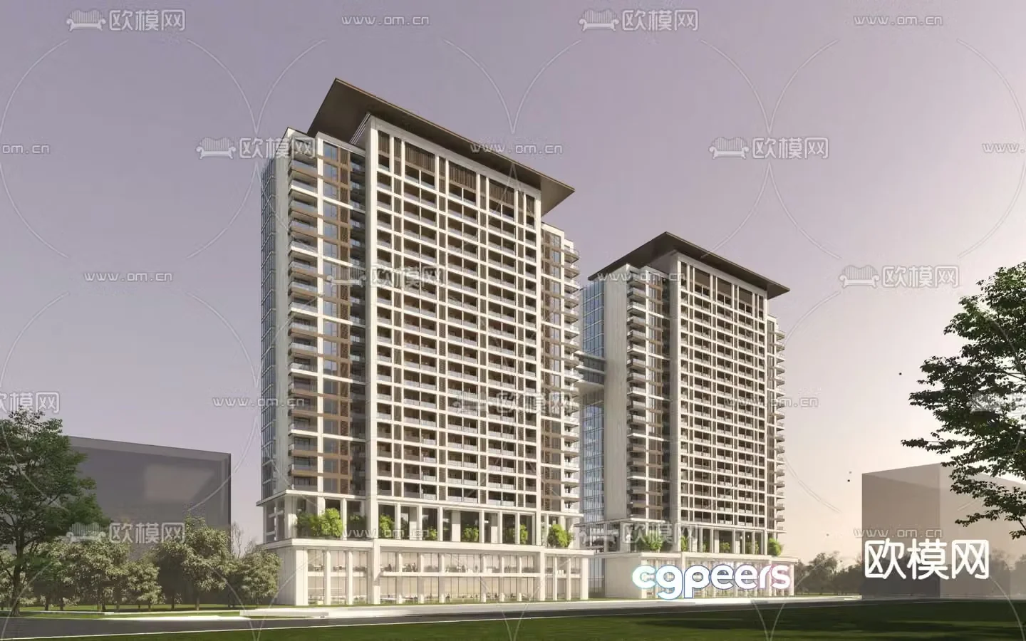 Simple European high-rise residential 3D model