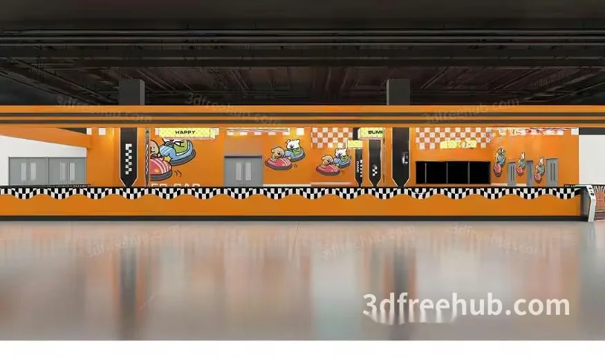 The Main Subject Is A Cartoon-Style Image Of A Room With Orange Walls 3D Model – 20525 – VRAY Render