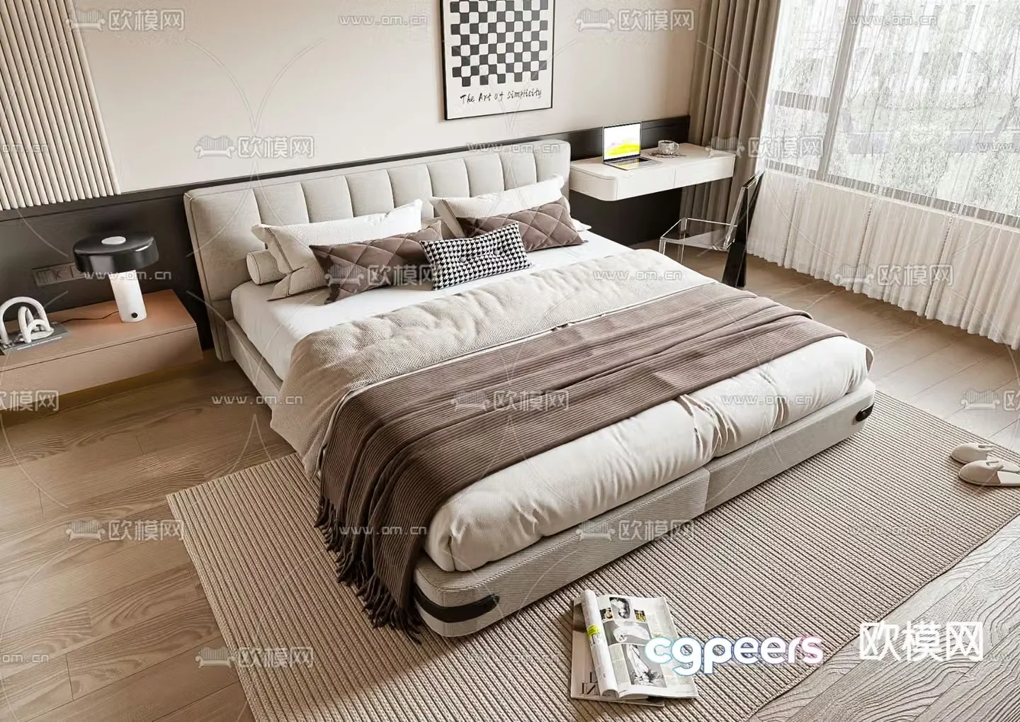 Modern double bed 3d model