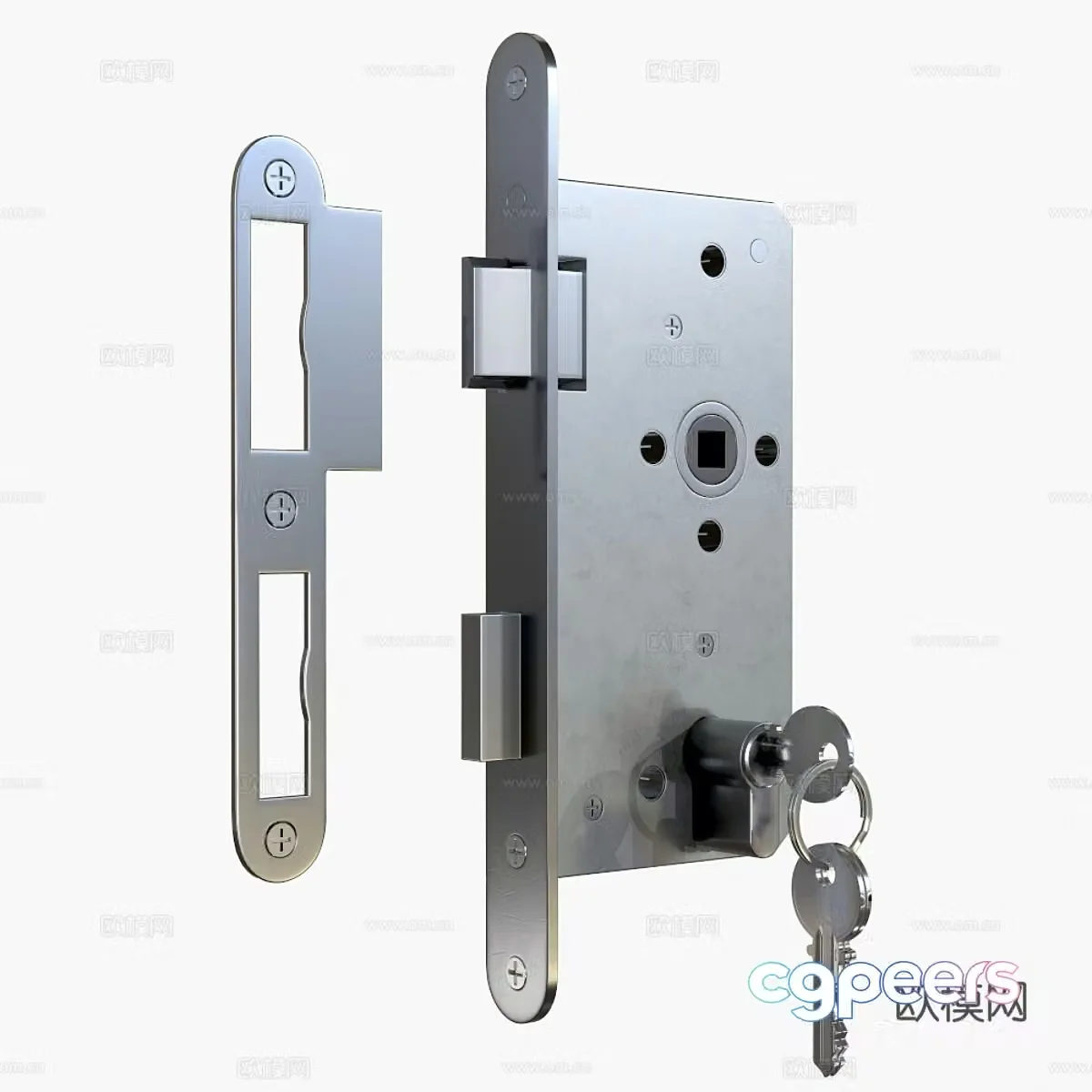 European cylindrical lock with key 3D model