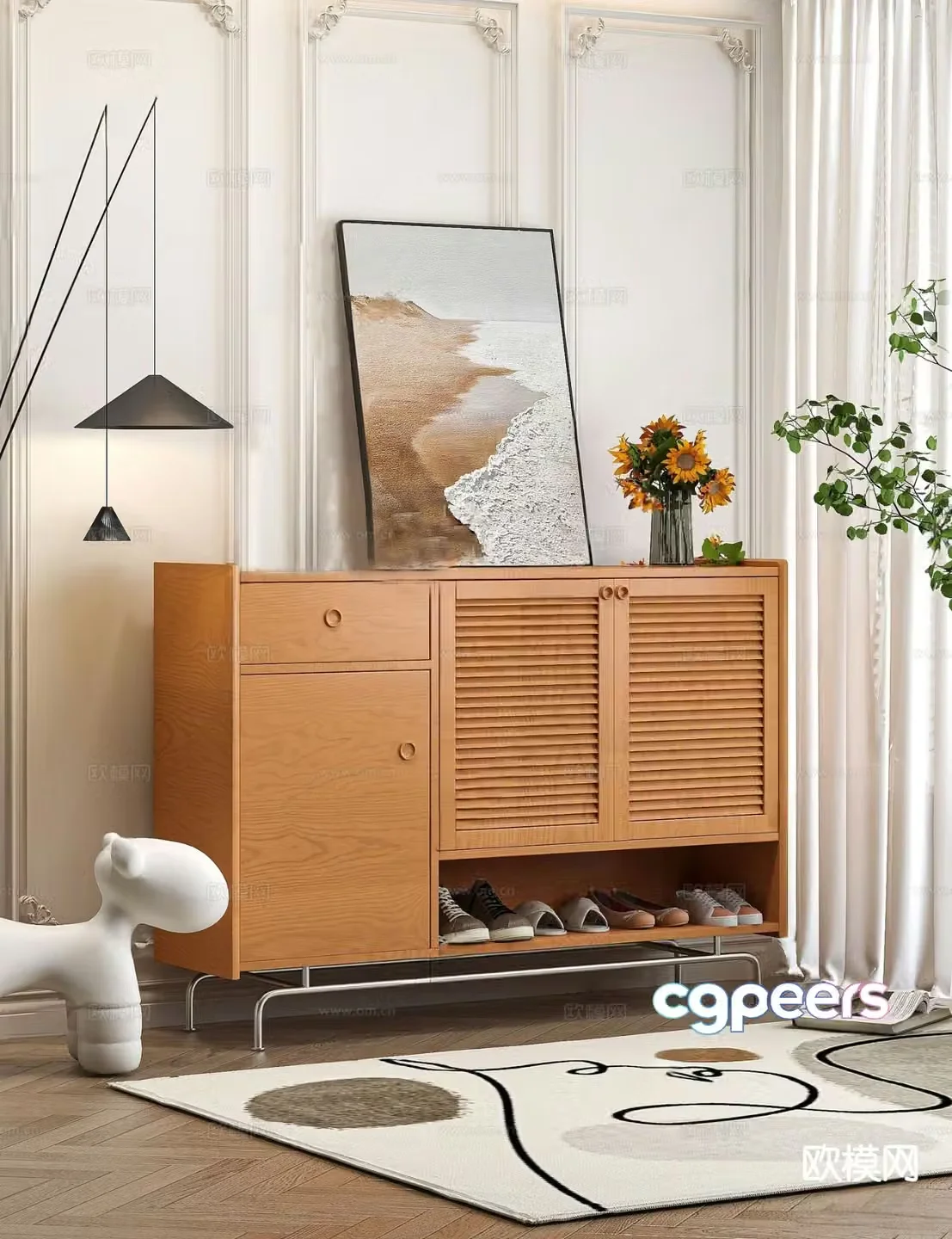 Nordic shoe cabinet base cabinet entry entrance cabinet 3D model