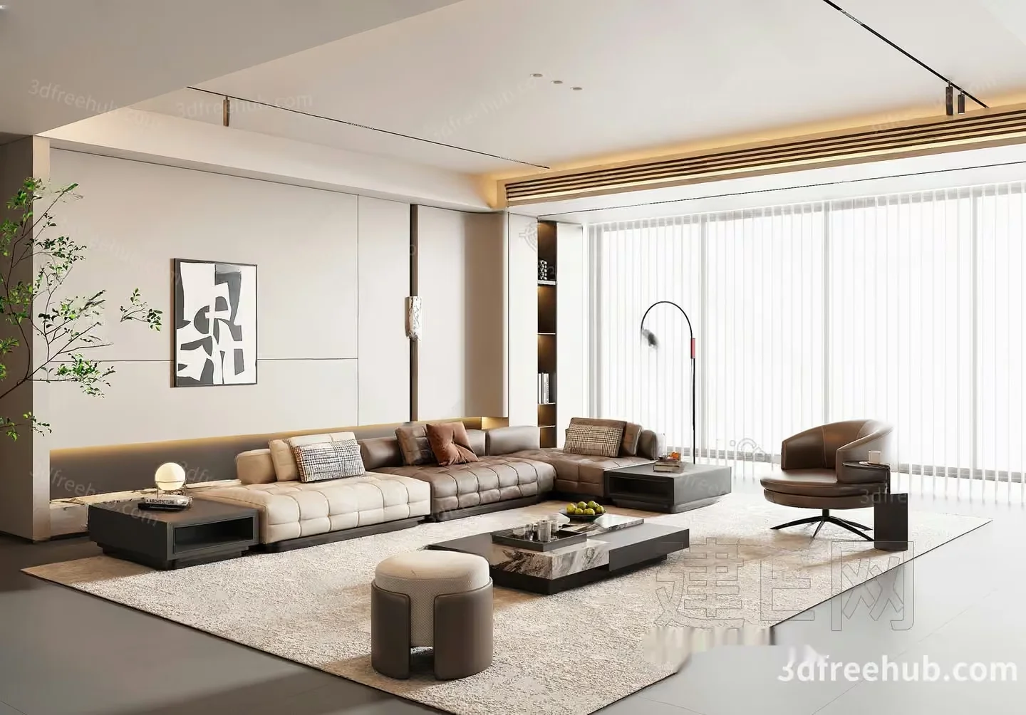 Modern Living Room 3D Model – 20000 – VRAY Render