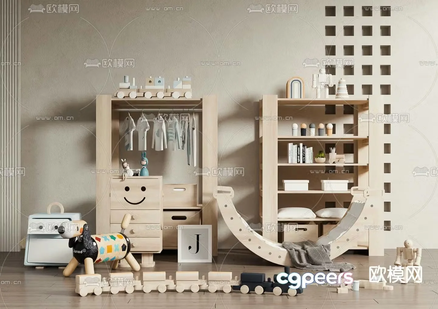 Nordic log children’s locker hanger 3d model