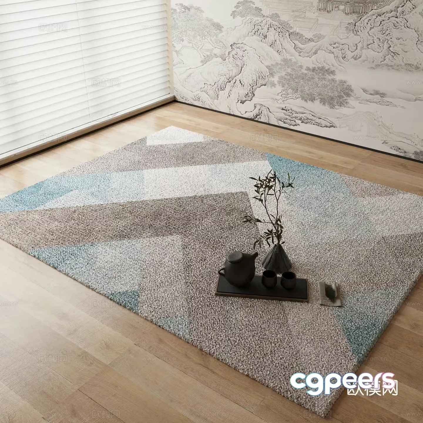 New Chinese carpet Geometric pattern carpet 3D model