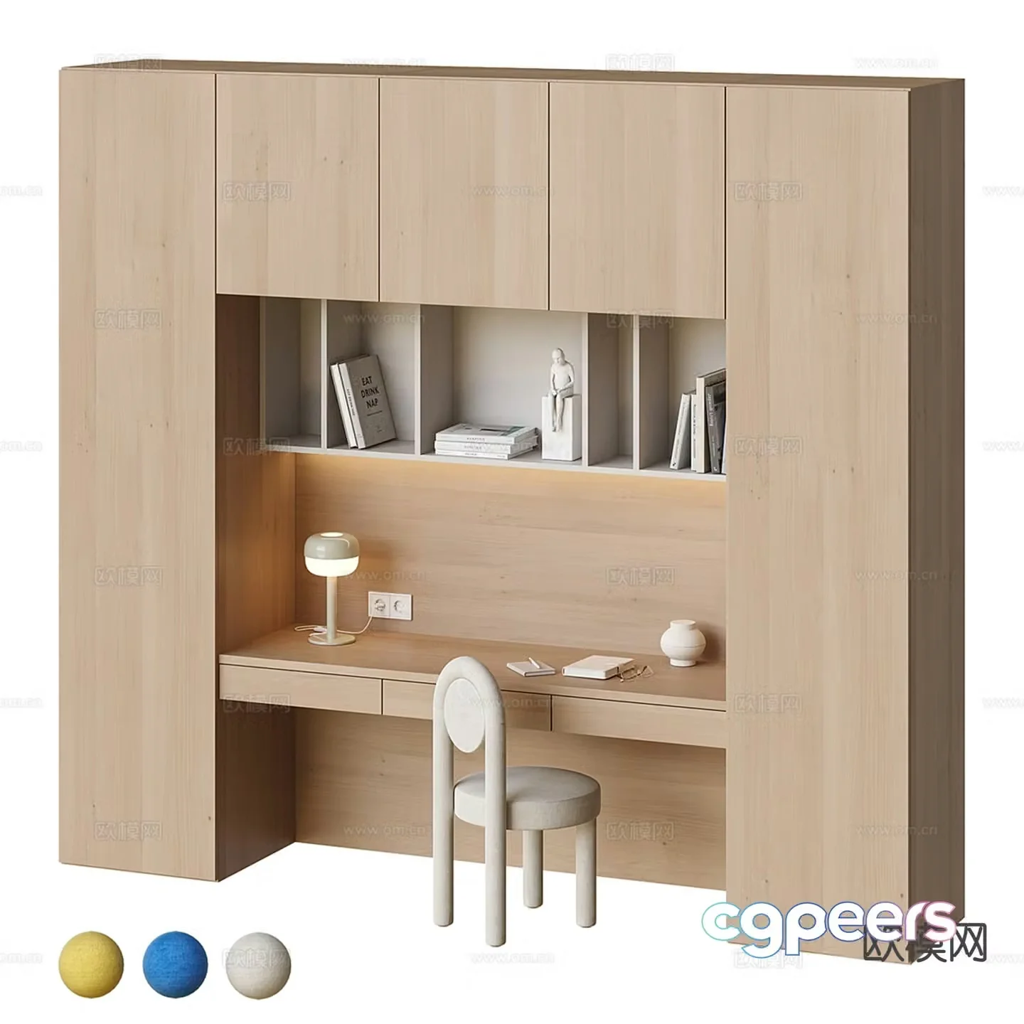 Modern children’s desk chair bookcase 3d model