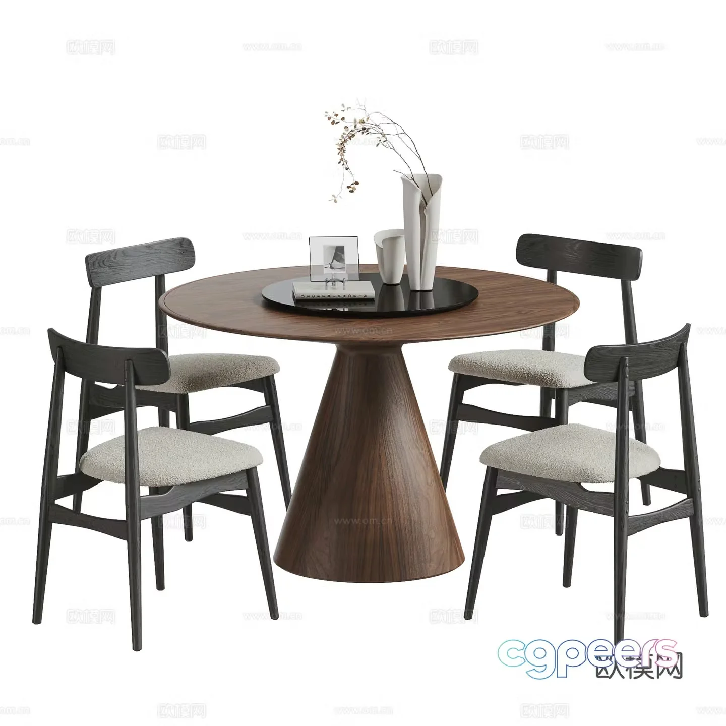 Medium style dining table and chair 3D model