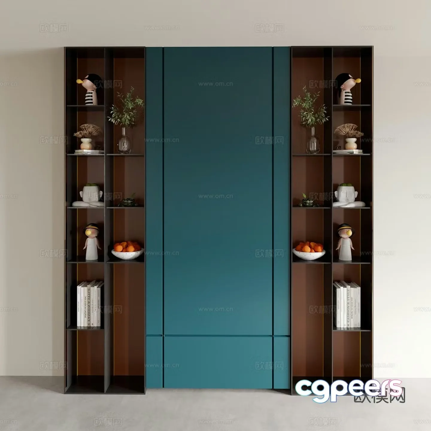New Chinese style decorative cabinet whole wall background cabinet 3d model