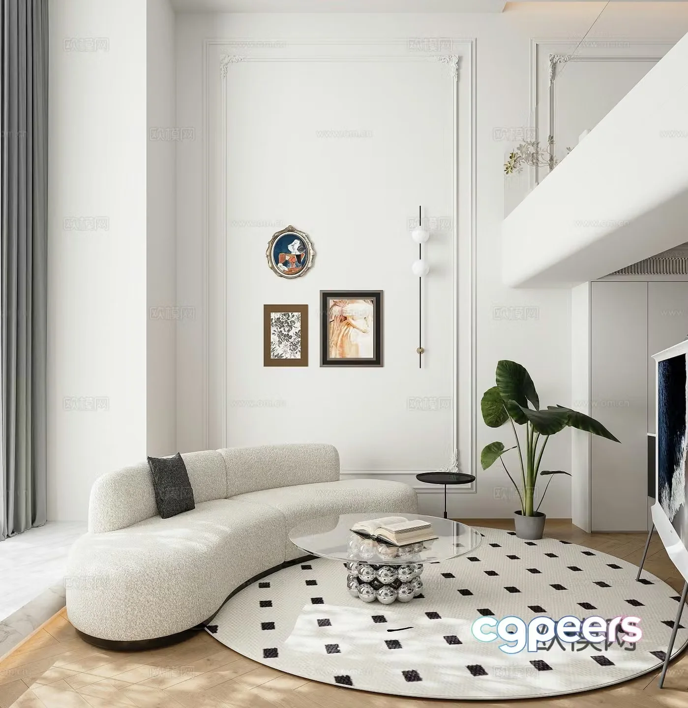 Modern living and dining room 3d model