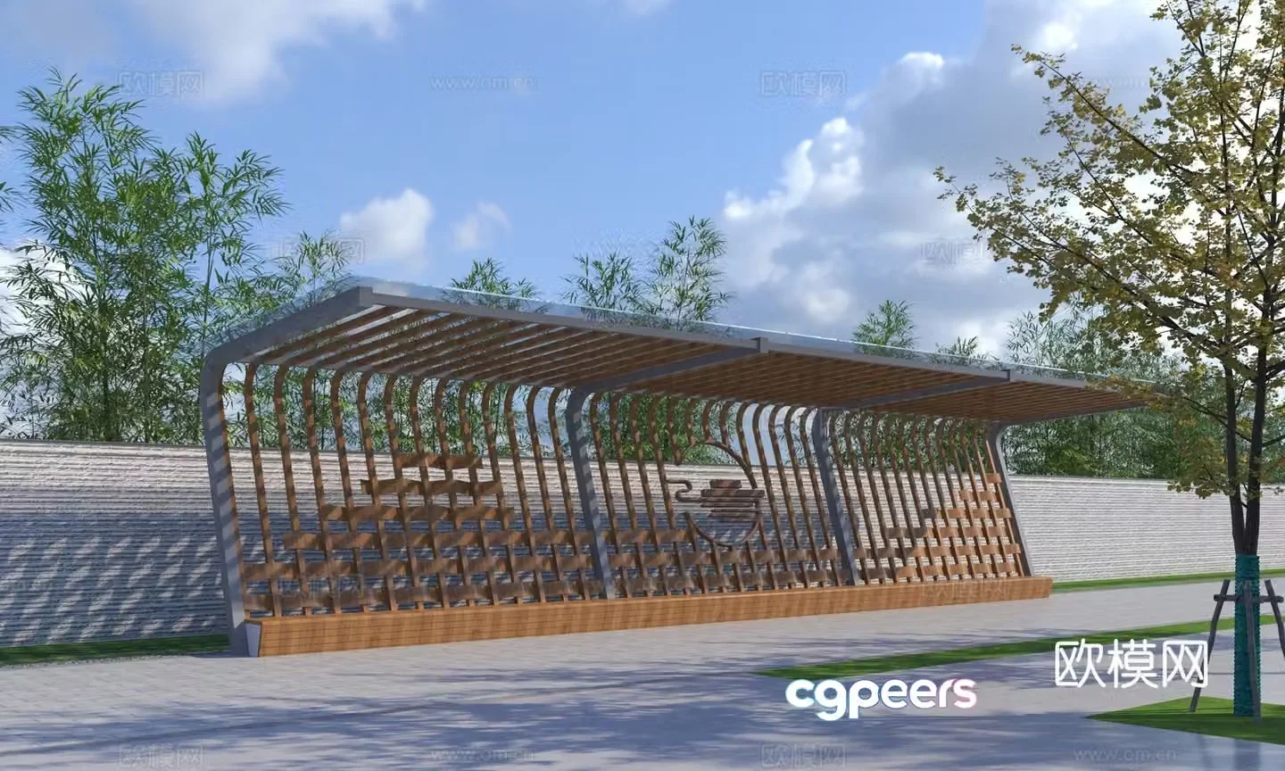 Modern landscape corridor frame 3d model