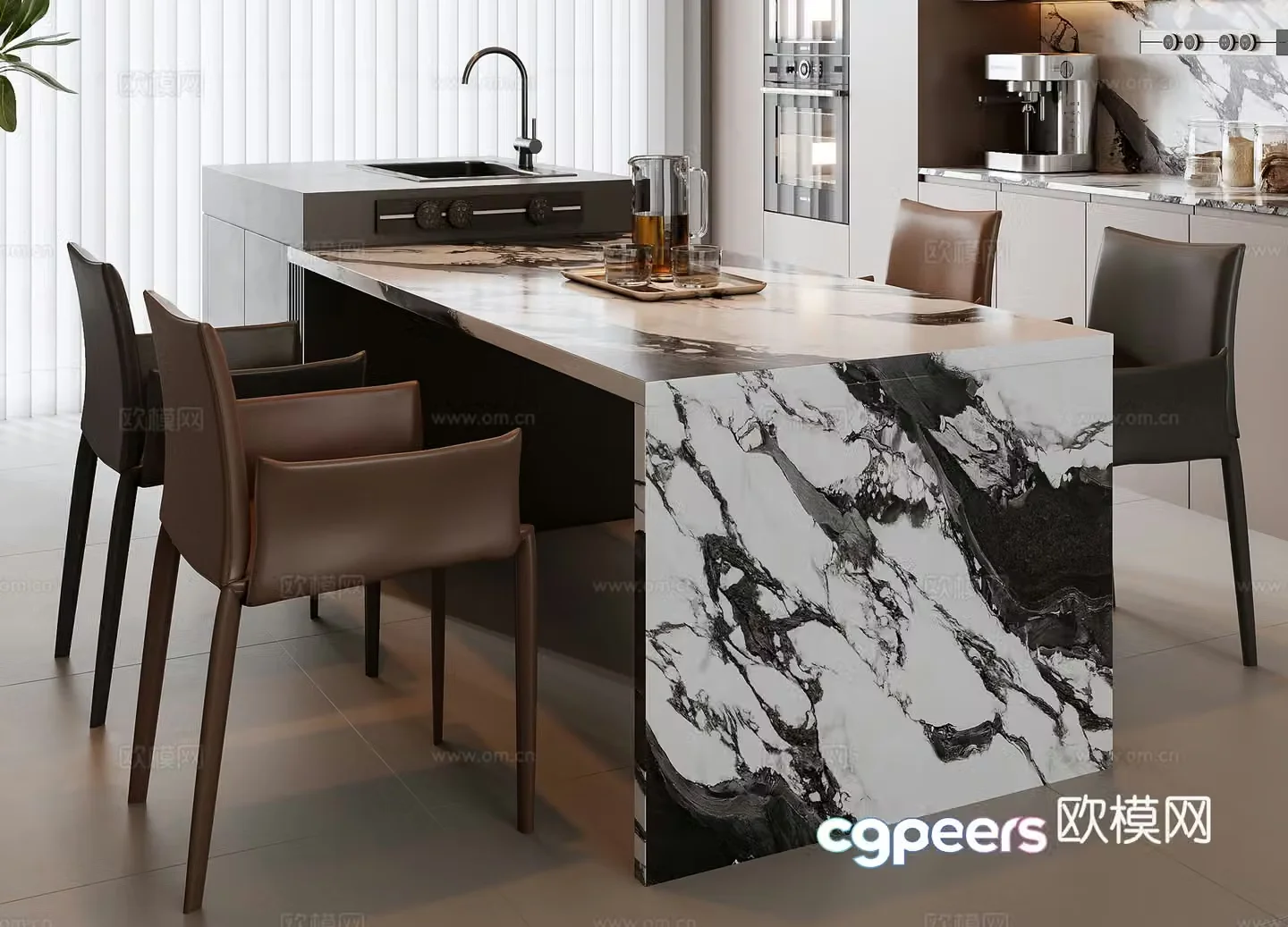 Italian dining table and chair combination 3D model