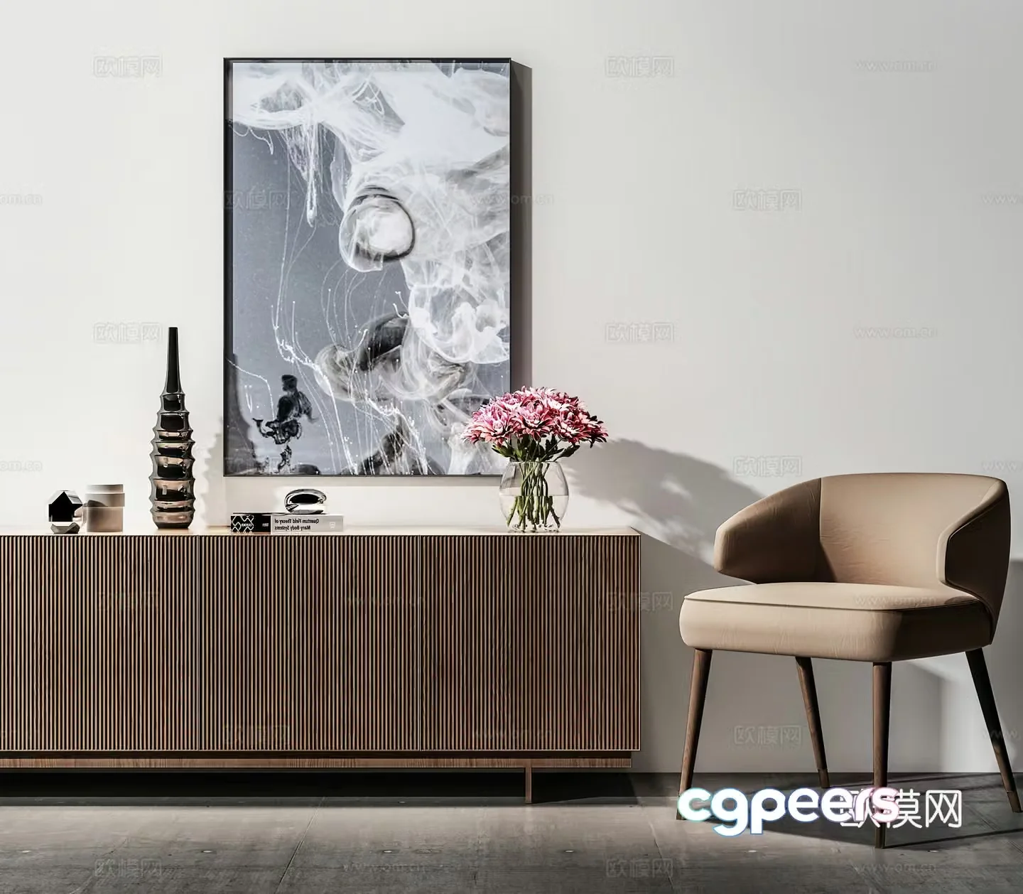 Middle-aged style decoration cabinet porch cabinet side cabinet casual single chair jewelry ornament 3D model