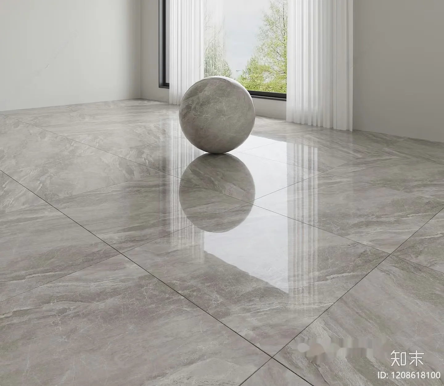 A Gray Marble Sphere 3D Model – 9983 – VRAY Render