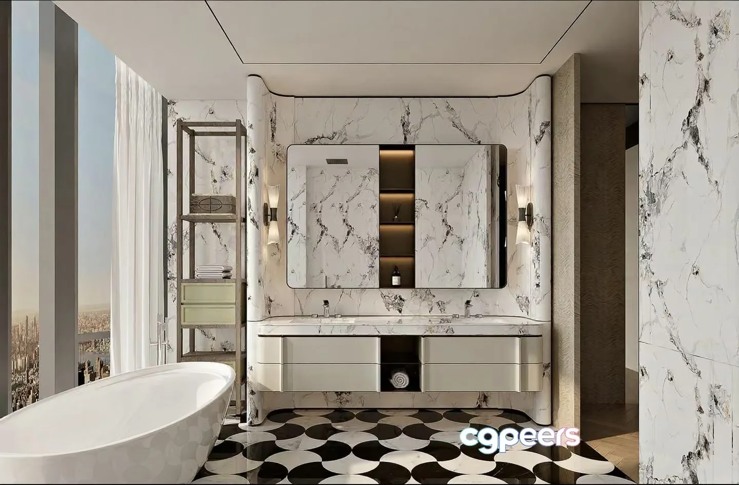 Modern Marble Bathroom 3D Model – 3894 – VRAY Render