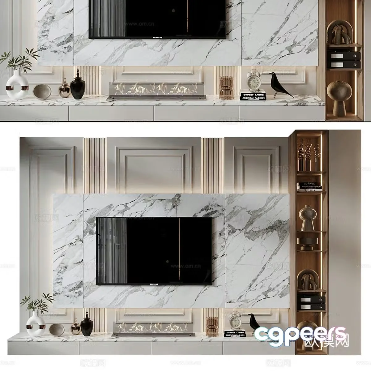 Modern light luxury TV background wall 3d model
