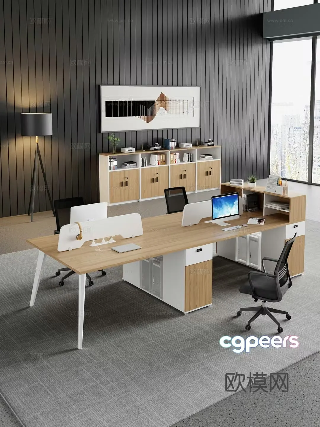 Modern office office desk chair staff desk staff desk public office area 3d model