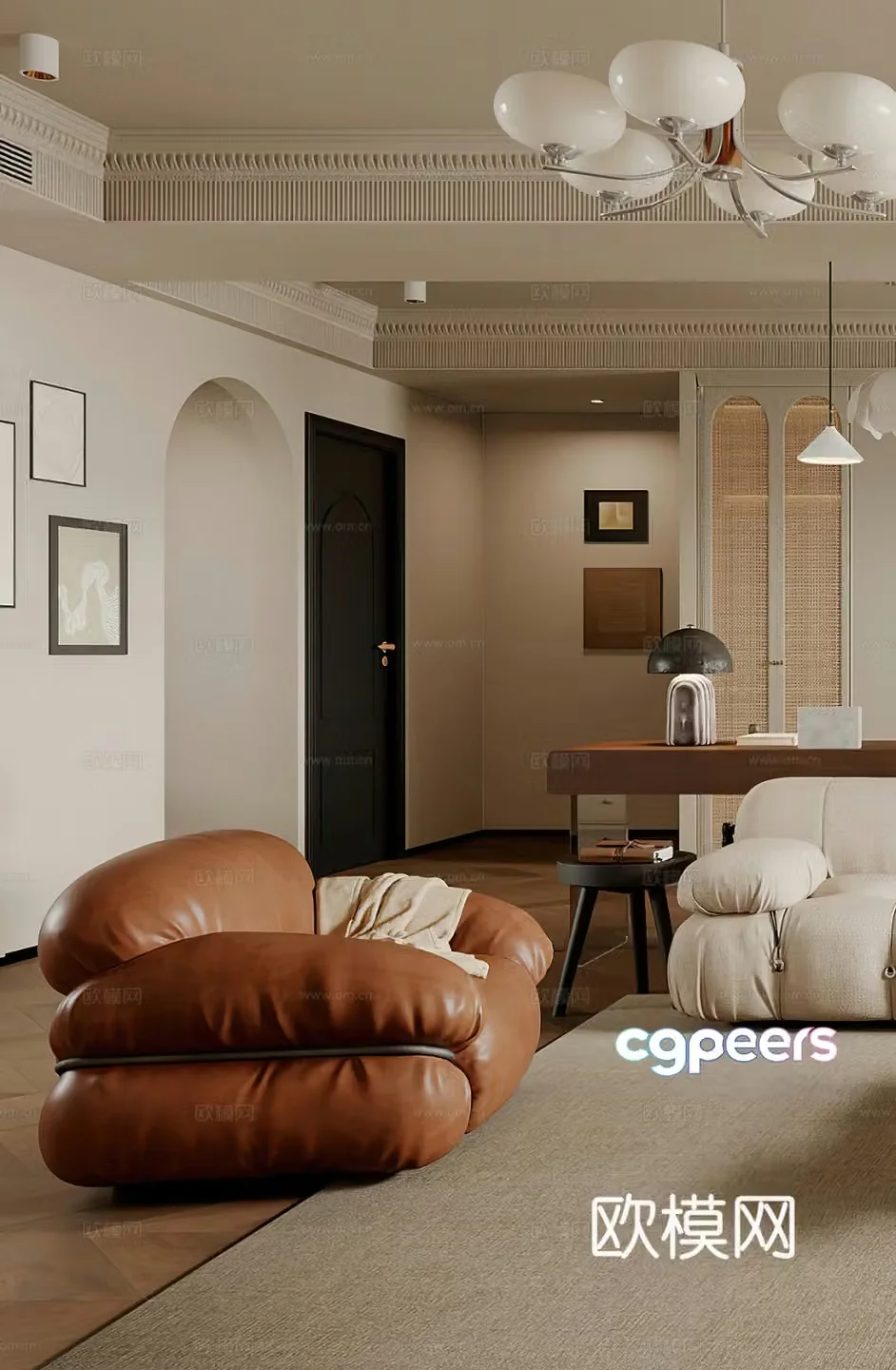French casual chair medieval single sofa leather sofa single chair casual sofa retro 3d model
