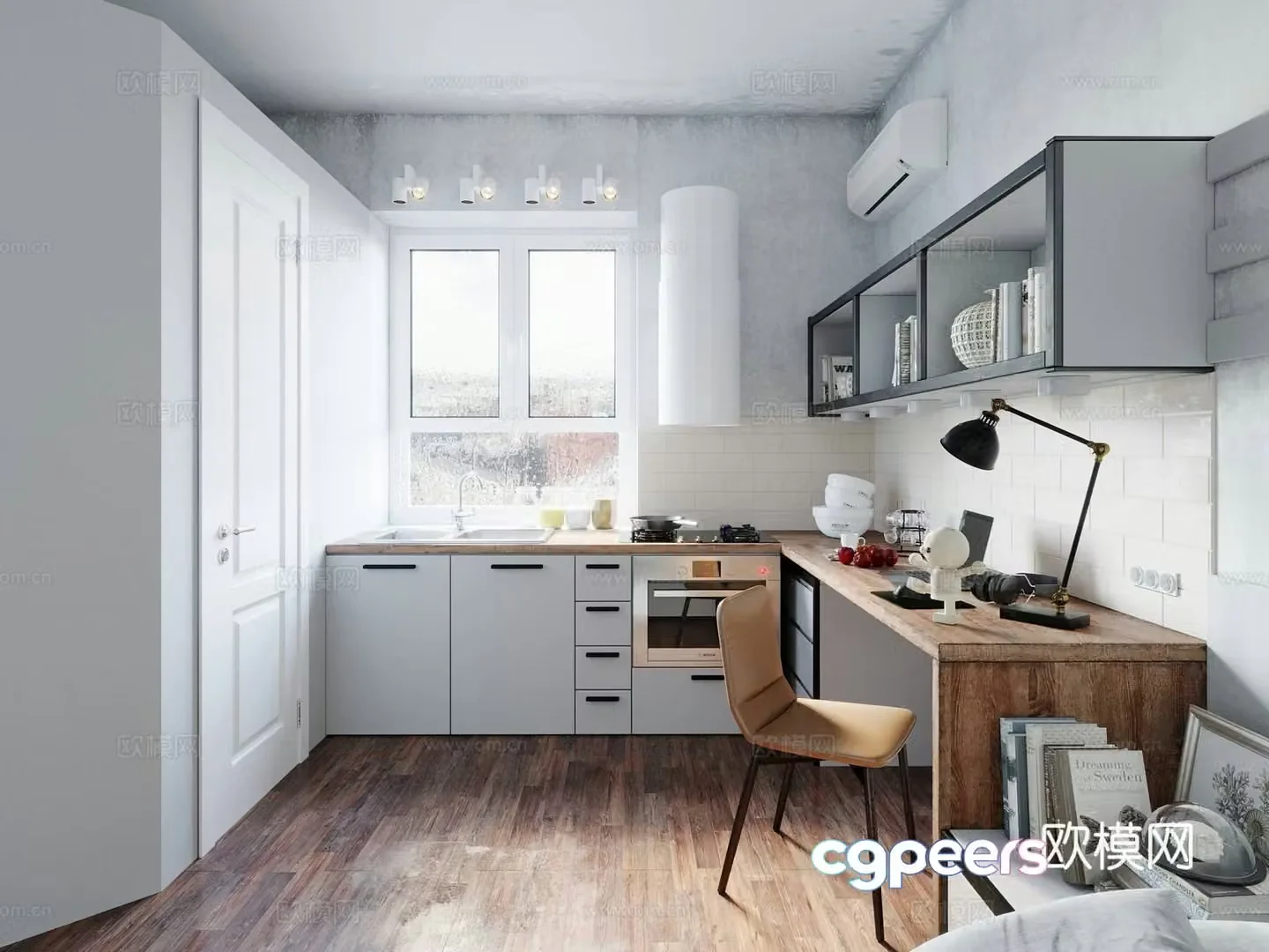 Modern apartment Minimalist apartment Foreign apartment Desk and chair Open kitchen Desk accessories 3d model