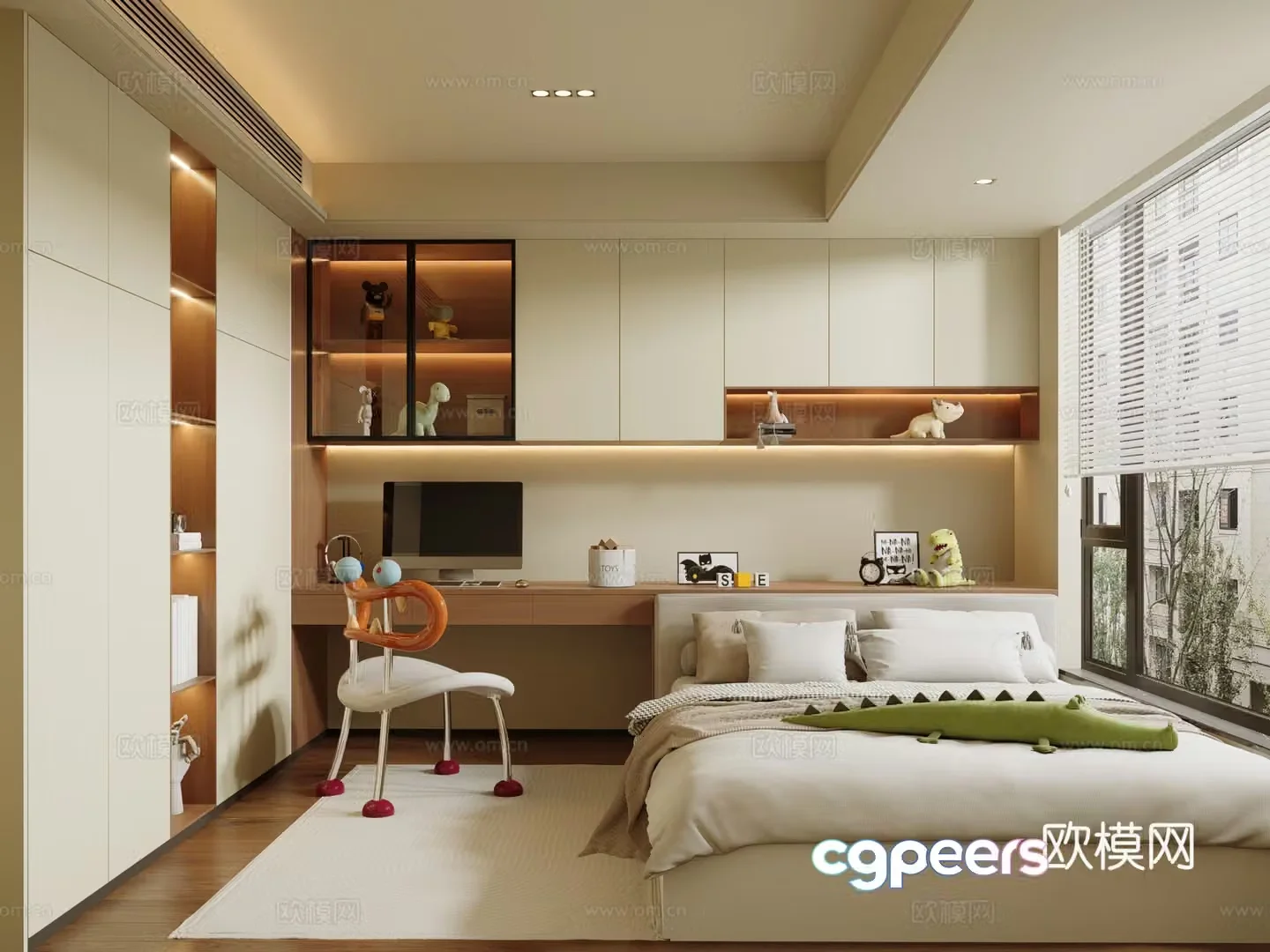 Retro cream tatami bedroom second bedroom 3d model