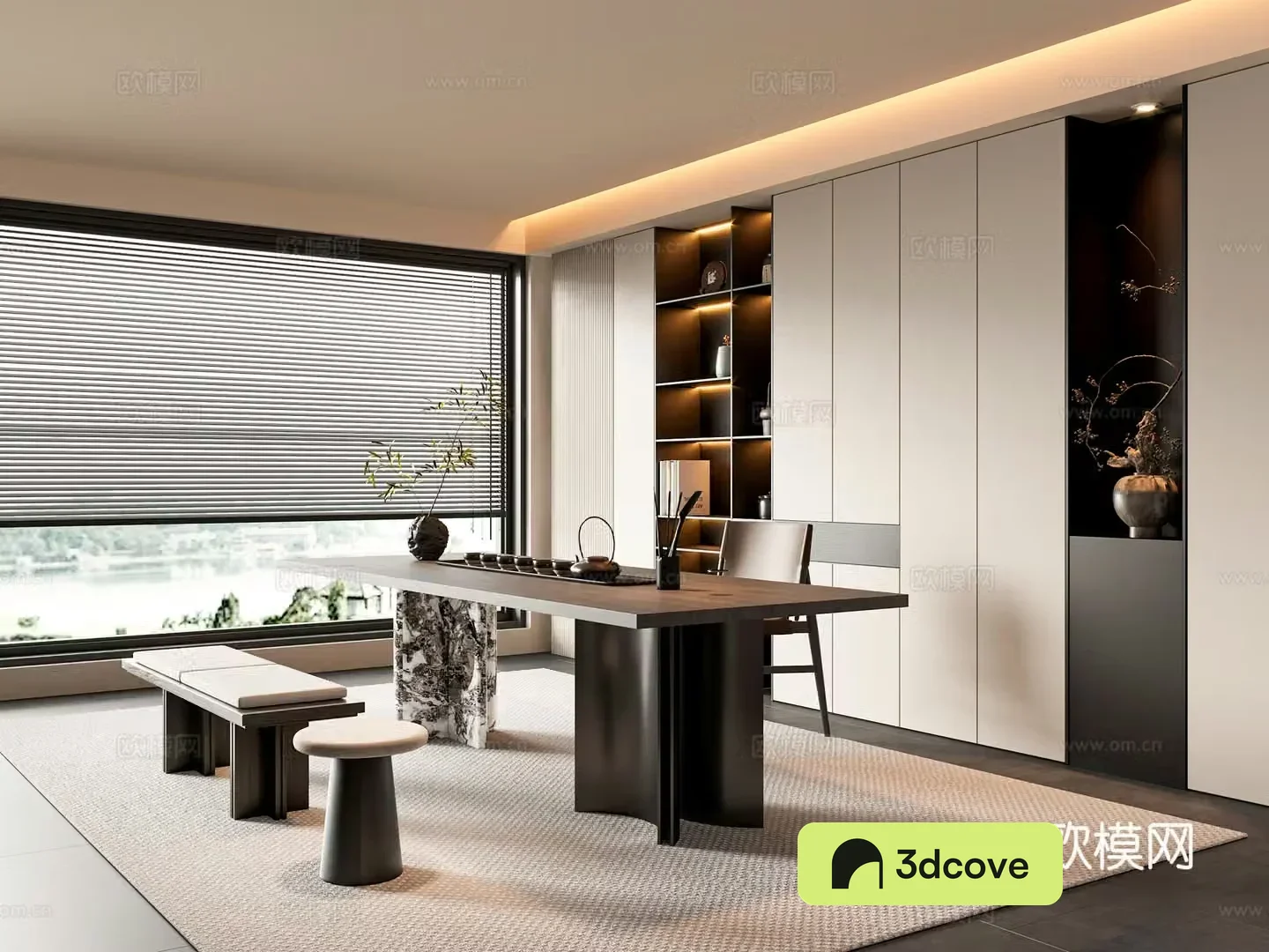 Modern new Chinese-style tea room cabinet tea room accessories ornaments tea table and chair combination