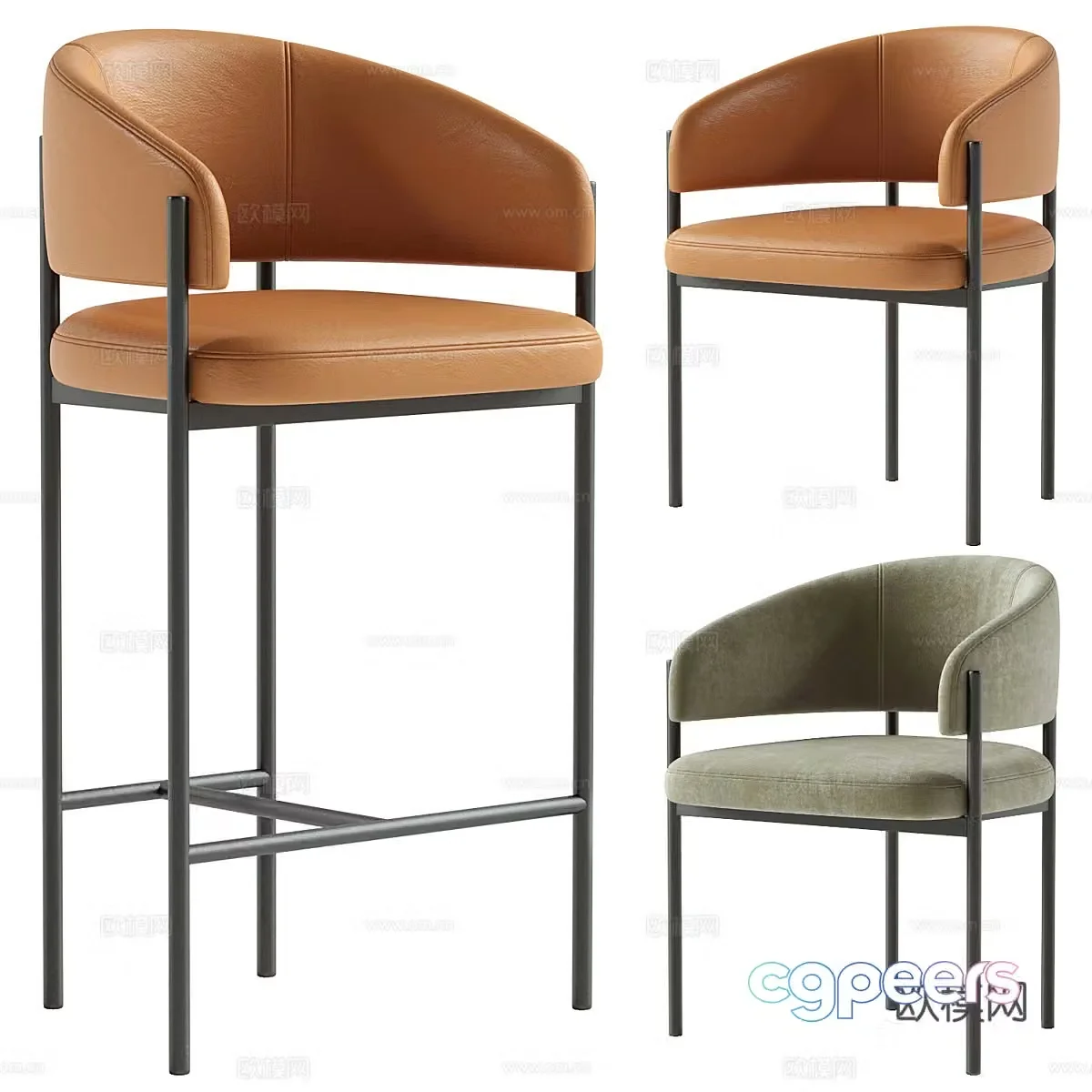 Modern Italian fabric leather bar chair 3D model