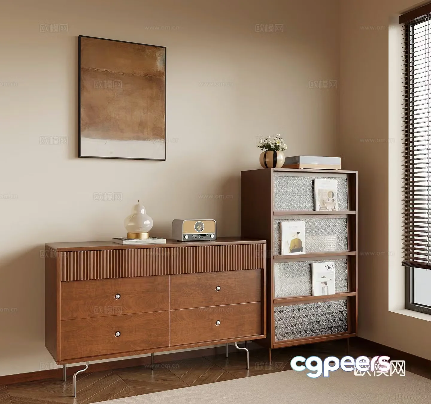 Middle style porch cabinet side cabinet chest of drawers 3D model